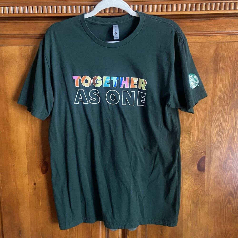 STARBUCKS Pride Together As One Green Rainbow Short Sleeve Tee Unisex Large